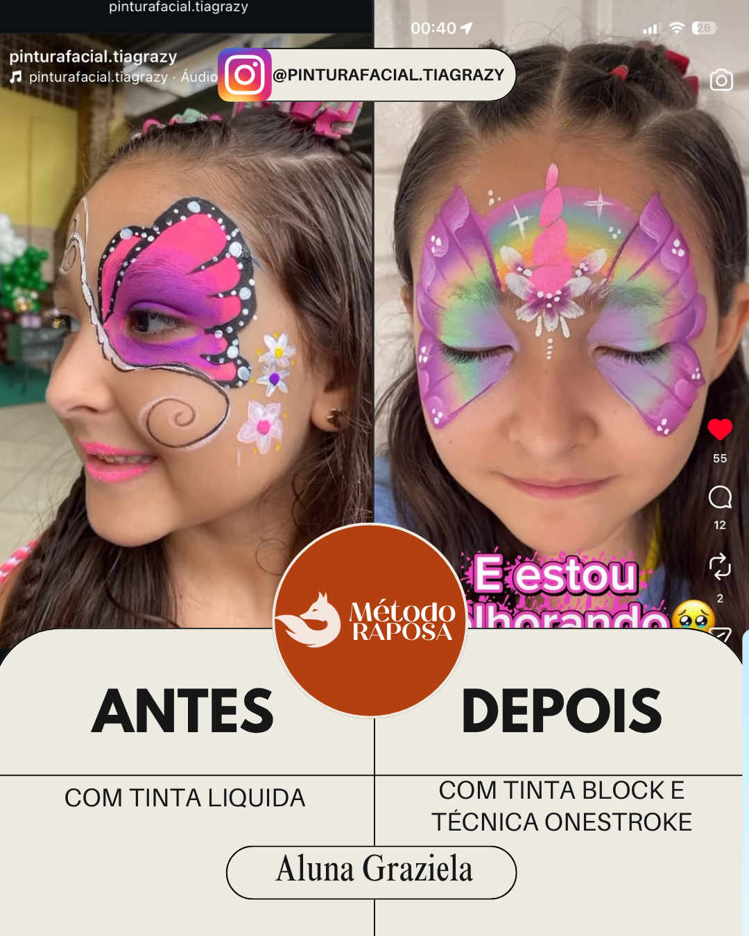 Antes e depois da aluna Graziela