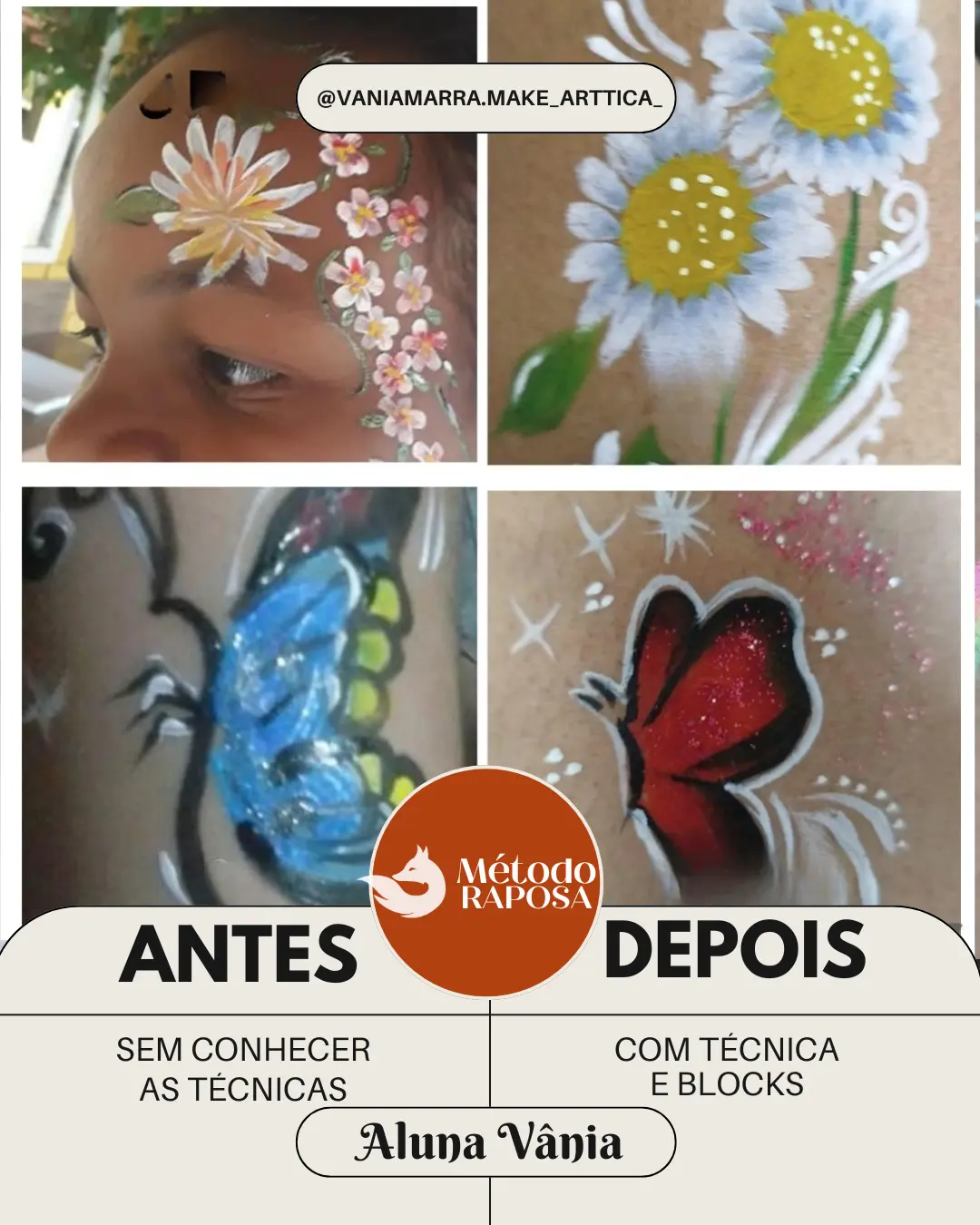 Evolução da aluna Vânia em pinturas florais